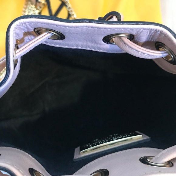 Valentino by Mario Valentino Bucket Bag Crossbody Purse Pink Leather Gold Chain - Picture 8 of 11